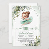 Aquarell und goldgrüne Tutu Ballerina Einladung (Vorne/Hinten)