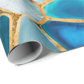 Aquarell- und Goldzellen - Ozeane Geschenkpapier (Rolleneckpunkt)