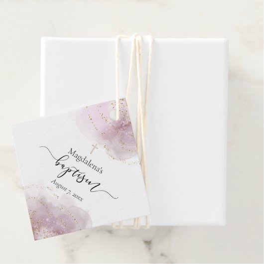 Aquarell und Imitate Gold Glitzer Taufe Geschenkanhänger (Beispiel)