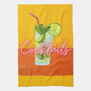 Aquarell- und Neon-Cocktails-Bar-Kunst Geschirrtuch