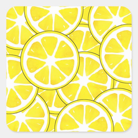 Aquarell und Pen Lemon Scheiben Quadratischer Aufkleber (Vorderseite)