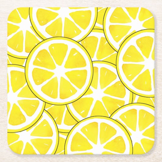 Aquarell und Pen Lemon Scheiben Rechteckiger Pappuntersetzer (Vorderseite)