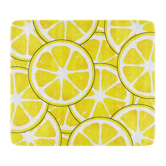 Aquarell und Pen Lemon Scheiben Schneidebrett (Vorderseite)