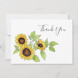 Aquarell und Pen Sonnenblumen Dankeskarte