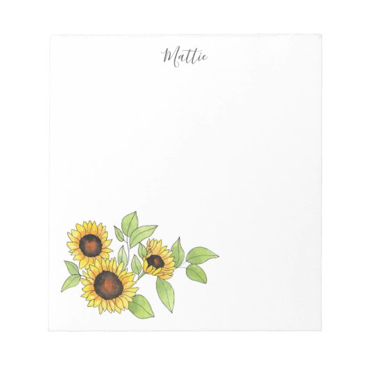 Aquarell und Pen Sonnenblumen Notizblock (Vorderseite)