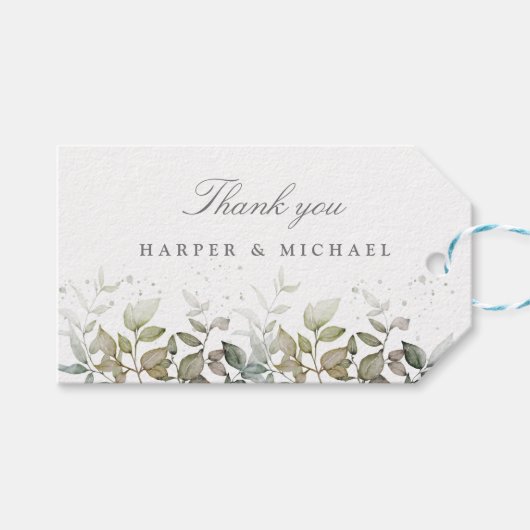 Aquarell und Salbei Hochzeit danke Geschenkanhänger (Vorderseite (Horizontal))