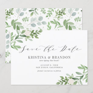 Aquarell und weiße Blume Hochzeit Grau Save The Date