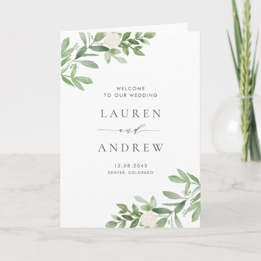 Aquarell und weiße Blume Hochzeit Programm (Vorderseite)