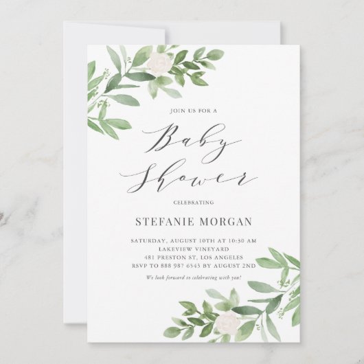 Aquarell und weiße Blütendusche Einladung (Vorderseite)