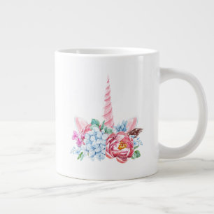 Aquarell Unicorn Blumenkronen Jumbo-Tasse