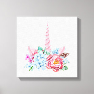 Aquarell Unicorn Blumenkronen Leinwanddruck