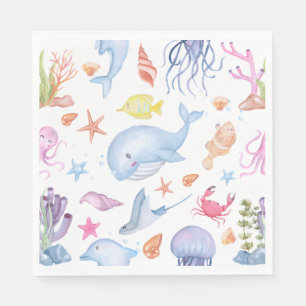 Aquarell Unter dem Meer Süße Ozean-Tiere Party Serviette