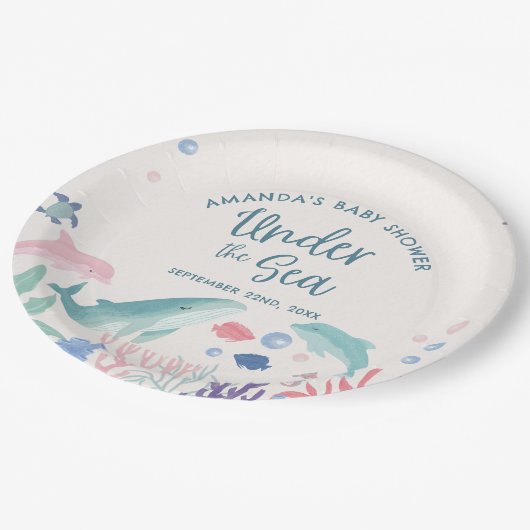 Aquarell unter der Meerwasserdusche Pappteller (Schrägansicht)