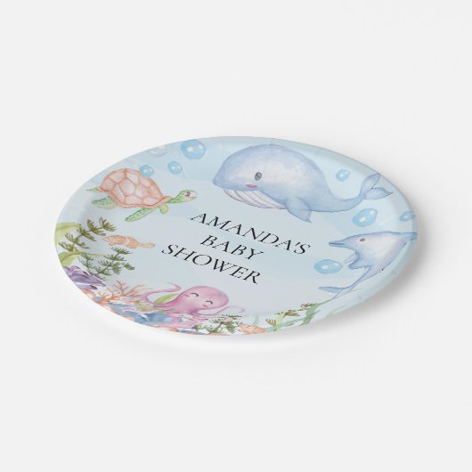 Aquarell unter der SeeBabyparty 7" Platte Pappteller (Schrägansicht)