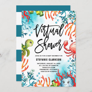Aquarell unter der virtuellen Babydusche des Meere Einladung