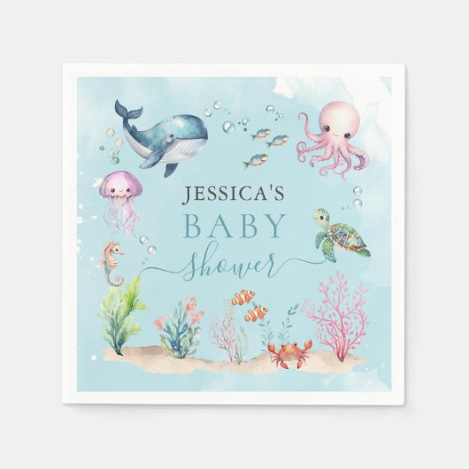 Aquarell unter Meerestieren Kinderdusche Serviette (Vorderseite)