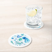 Aquarell Unterhalb der Meeresblau-Qualle, Muschel  Runder Pappuntersetzer (Vor Ort)