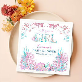 Aquarell Untermeer 'Es ist ein Mädchen' Babydusche Serviette