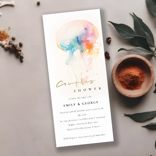 Aquarell Unterwasser Qualle Paare Dusche Einladung