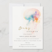 Aquarell Unterwasser Quallyfish Babydusche Einladung (Vorderseite)