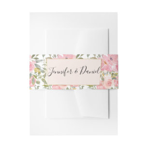 Aquarell Üppig Rosafarbene Blumige Hochzeit Einladungsbanderole