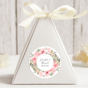 Aquarell Üppig Rosafarbene Blumige Hochzeit Runder Aufkleber