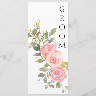 Aquarell Üppig Rosafarbenes Florales Stuhlschild Menükarte