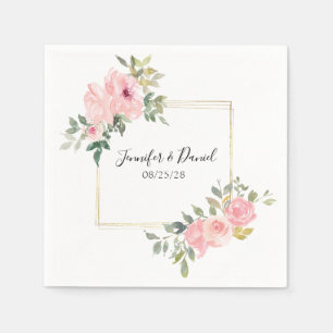Aquarell Üppige Rosafarbene Blumige Hochzeit Serviette