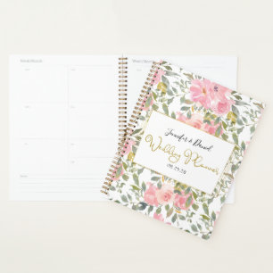 Aquarell Üppiger Rosa Blumiger Hochzeitsplaner Planer