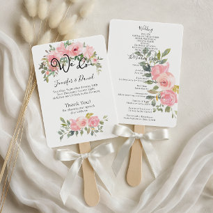 Aquarell Üppiges Rosa Blumiges Hochzeitsprogramm Fächer