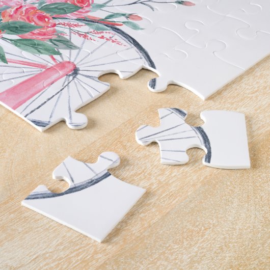 Aquarell-Valentinsgruß Rosa-Fahrrad und Puzzle (Seite)