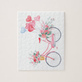 Aquarell-Valentinsgruß Rosa-Fahrrad und Puzzle (Vertikal)