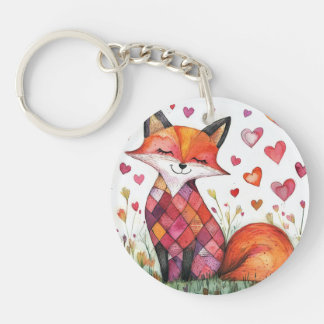 Aquarell-Valentinstag-Fuchs-Karte Schlüsselanhänger