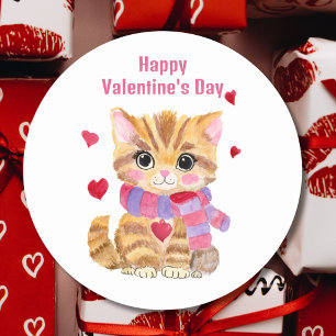 Aquarell Valentinstag-Kätzchen Runder Aufkleber