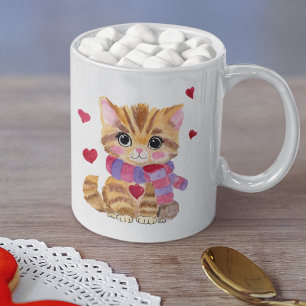 Aquarell Valentinstag-Kitty  Kaffeetasse
