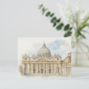Aquarell-Vatikan-Postkarte   Petersbasilika Feiertagspostkarte