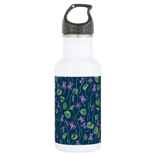 Aquarell-Veilchen auf Blau Edelstahlflasche (Vorderseite)