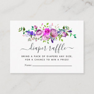 Aquarell-Veilchen-Blumen-Baby-Shower-Windel-Raffle Begleitkarte
