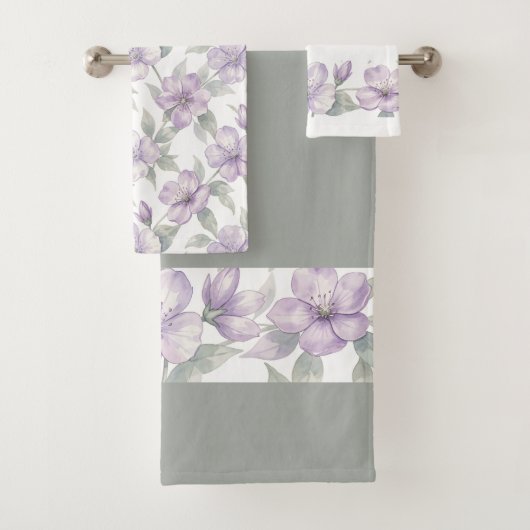 Aquarell-Veilchen-Blumenmuster Badhandtuch Set (Insitu)
