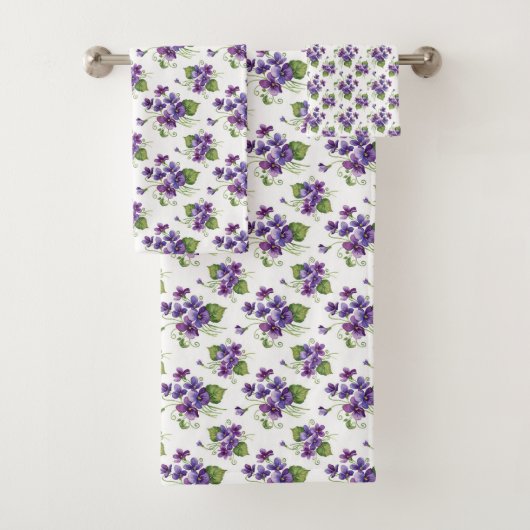 Aquarell-Veilchen-Blumenstrauß  Badhandtuch Set (Insitu)