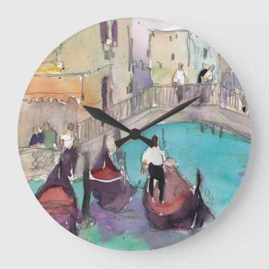 Aquarell-Venedig-Gondel-Fahrt der Bestimmungsort-| Große Wanduhr (Vorderseite)