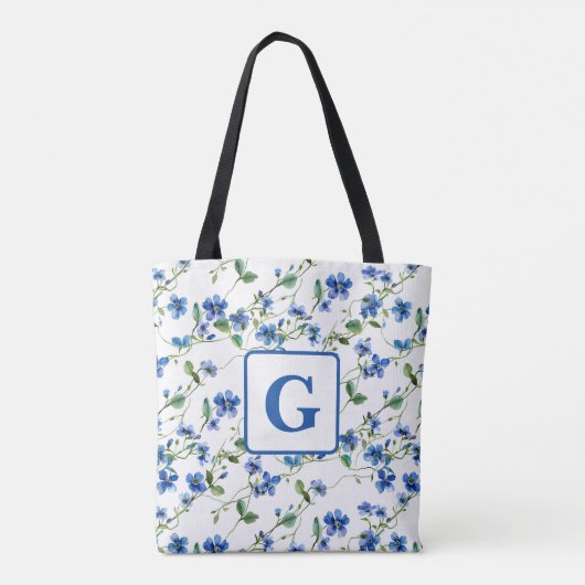 Aquarell vergessen Sie mich nicht Blume Monogramm Tasche (Rückseite)