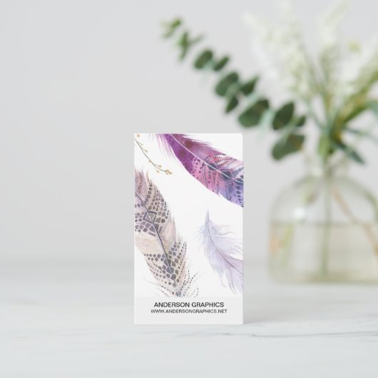 Aquarell versieht Visitenkarte mit Federn (Stehend Vorderseite)