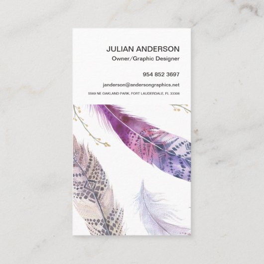 Aquarell versieht Visitenkarte mit Federn (Rückseite)