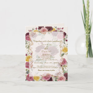 Aquarell Verstaubte Burgunderrote Gelbe Rosen/Crea Einladung