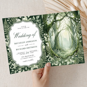 Aquarell Verzauberter Wald QR-Code Hochzeit Einladung