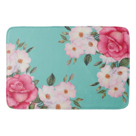 Aquarell Vibrannende Rosen Weiße Rosen Türkis Zurü Badematte