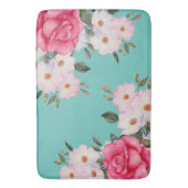 Aquarell Vibrannende Rosen Weiße Rosen Türkis Zurü Badematte (Vorderseite Vertikal)