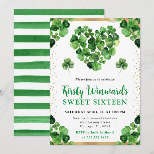 Aquarell Vierblattklee St. Patrick Sweet 16 Einladung