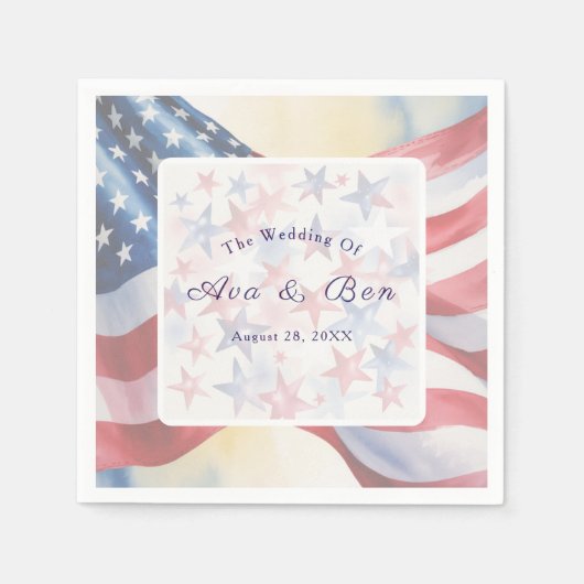 Aquarell-Vierte-Juli-Hochzeit Serviette (Vorderseite)